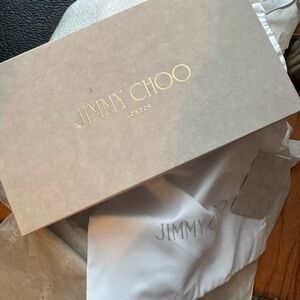 Jimmy Choo Beige Box and Ivory Dust Bag with Gold Logo